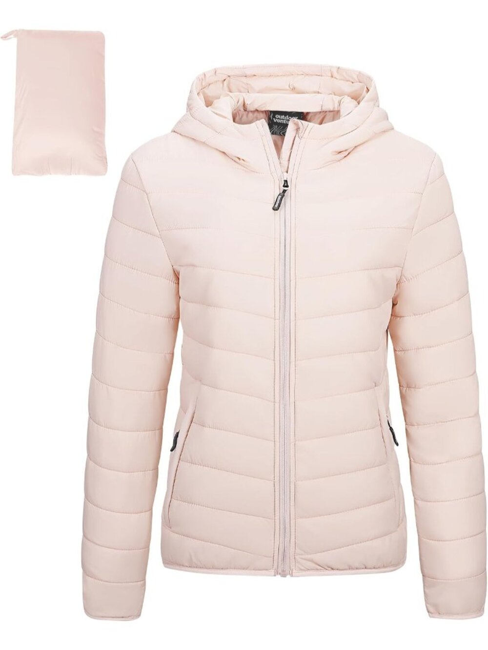〽️Women’s Pink Packable Hooded Puffer Jacket Lightweight Insulated Coat